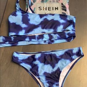 SHEIN blue tie dye bikini set
